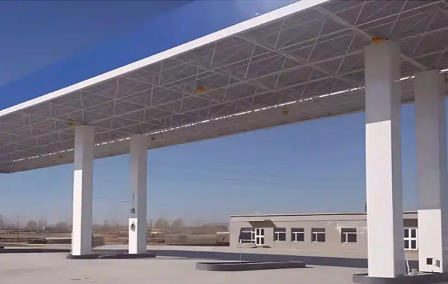 玉树钢结构加油站罩棚_螺栓球网架_挑檐_形象柱!